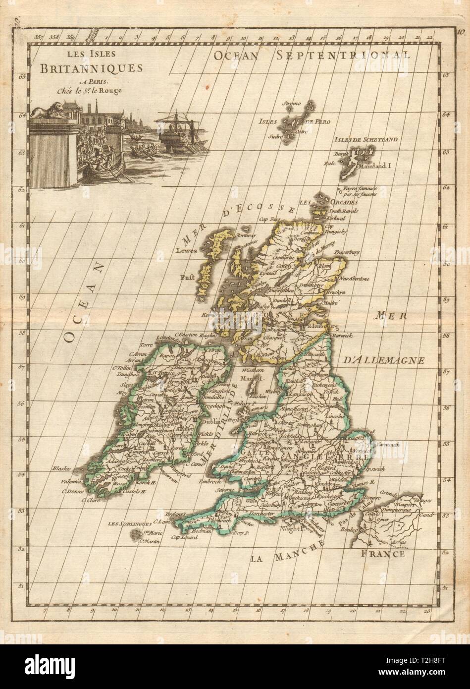 Les Isles Britanniques. British Isles. LE ROUGE c1744 old antique map chart Stock Photo - Alamy