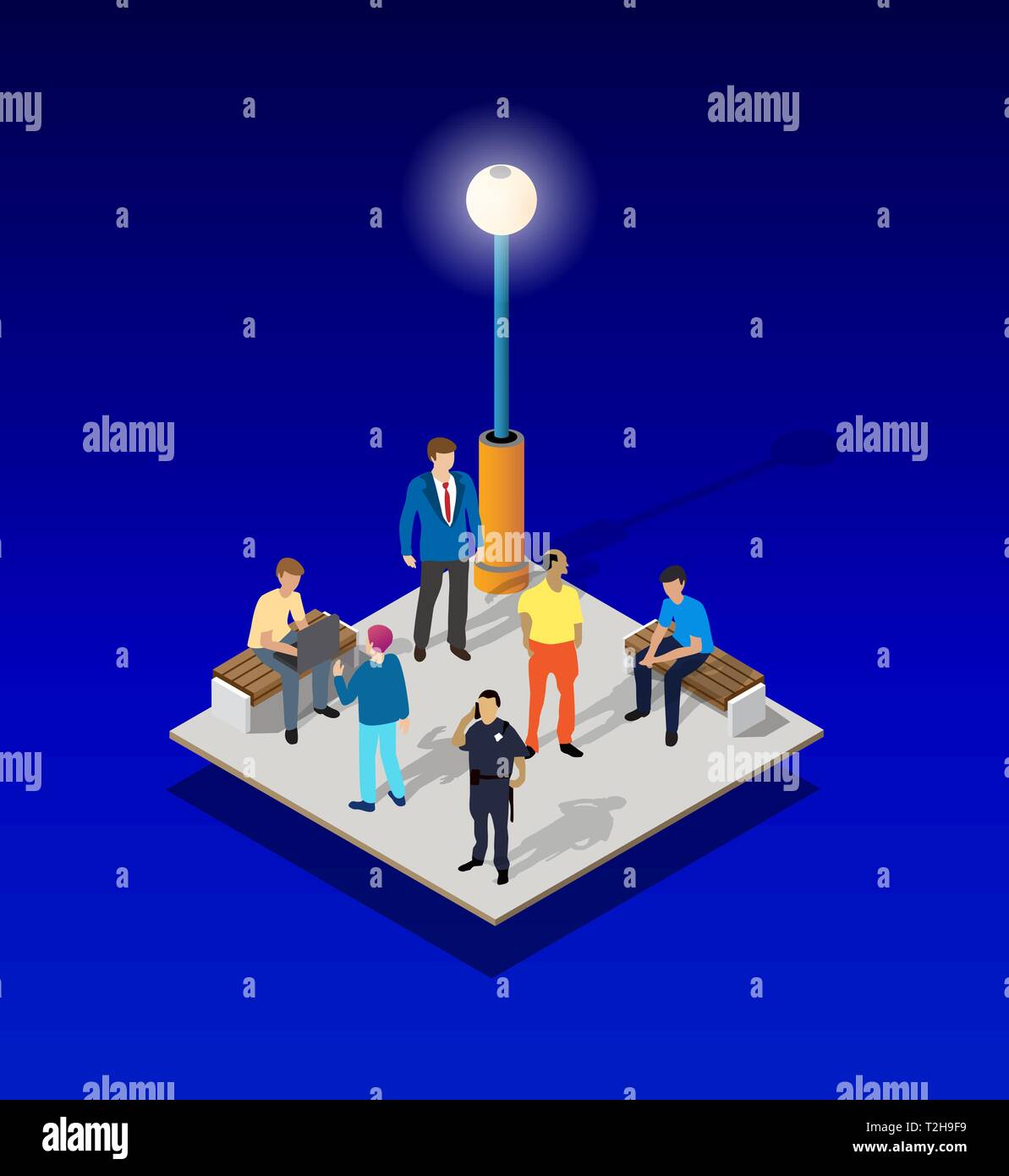 Isometric people walking men in the street go on the road urban ...