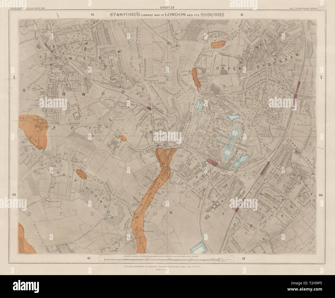 Stanford's Library map of London Sheet 23. Crystal Palace Norwood Sydenham 1877 Stock Photo Alamy