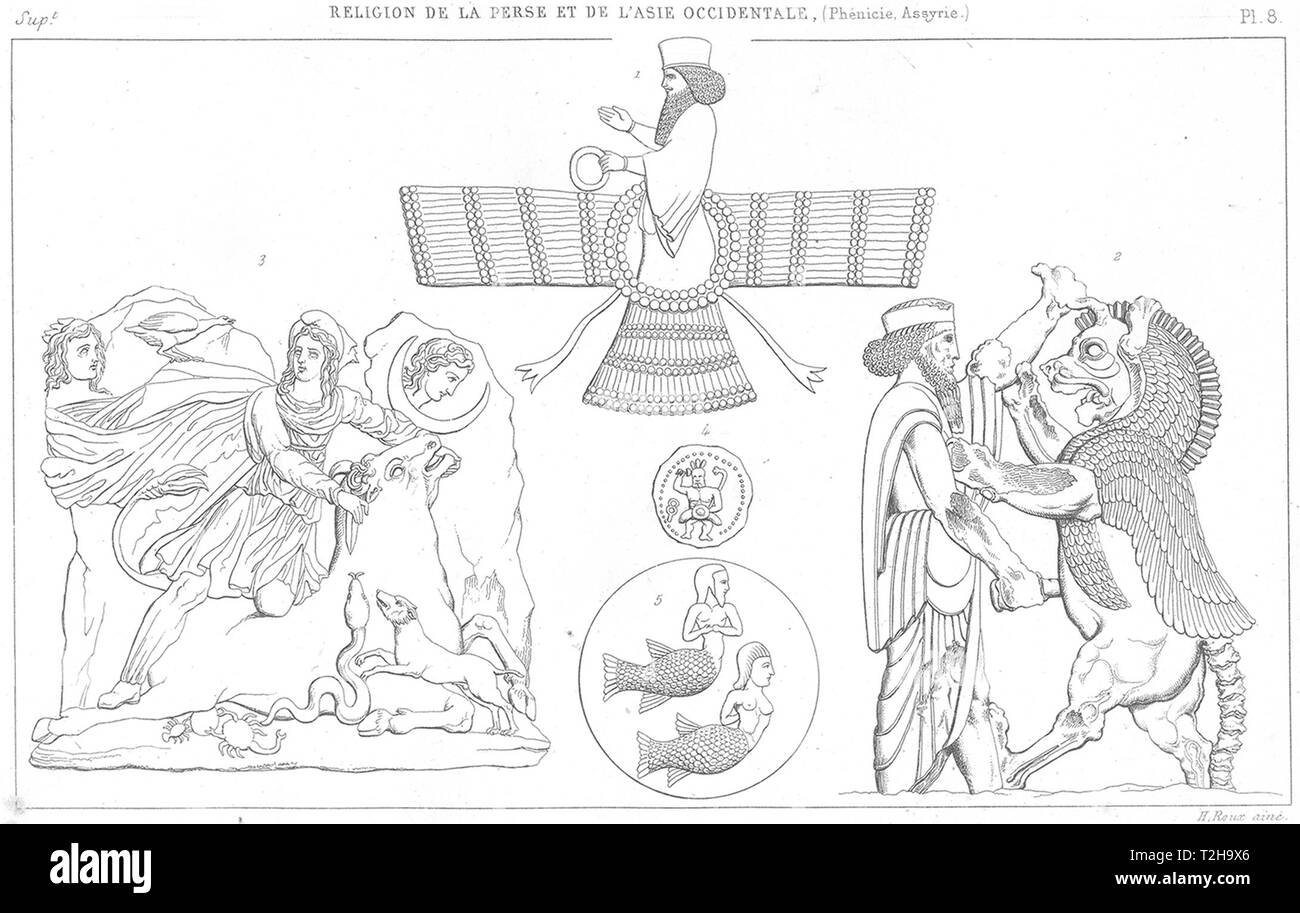 IRAN PHOENICIA ASSYRIA. Ormuzd; Ahriman; Mithra; Cabire; Derceto 1879 print Stock Photo