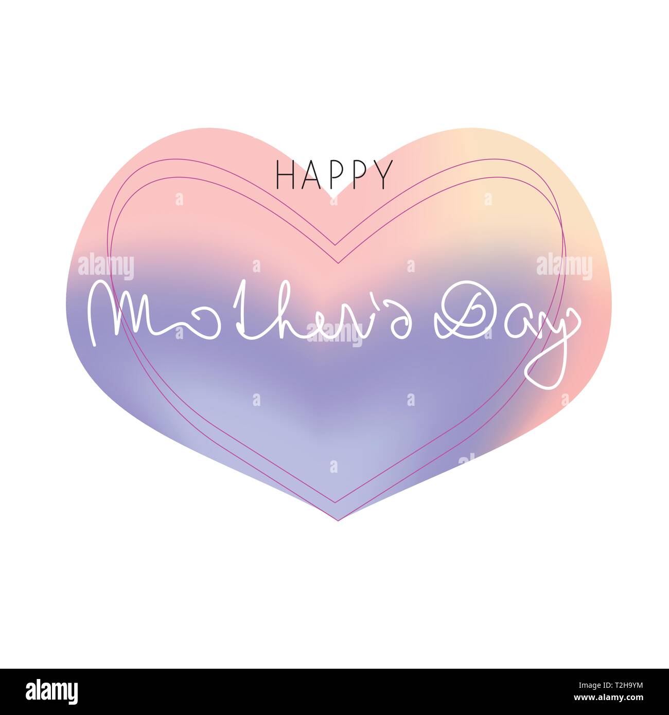 Happy Mothers Day post card. Calligraphy, lettering with wide heart on white background Stock Vector