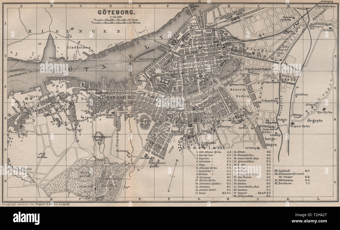 GOTHENBURG GÖTEBORG antique town city stadsplan. Sweden karta 1899 old ...