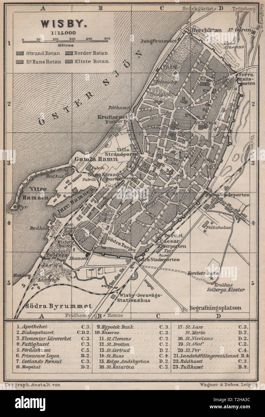 VISBY Wisby antique town city stadsplan. Sweden karta. BAEDEKER 1899 old  map Stock Photo - Alamy