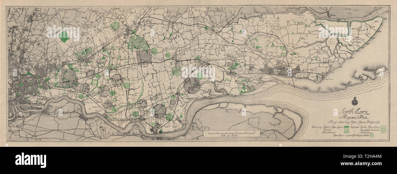 SOUTH ESSEX REGIONAL PLAN open space proposals. Parks camp sites 1931 old map Stock Photo