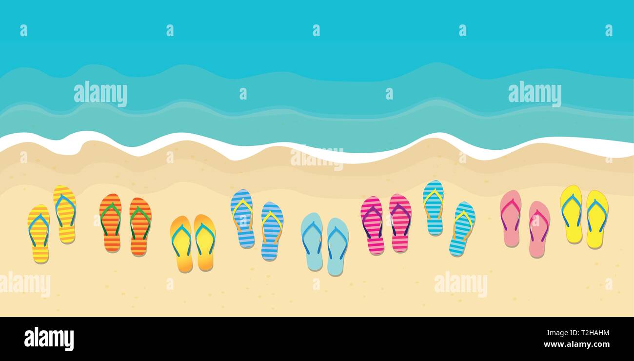 many colorful flip flops on the beach summer holiday design vector ...