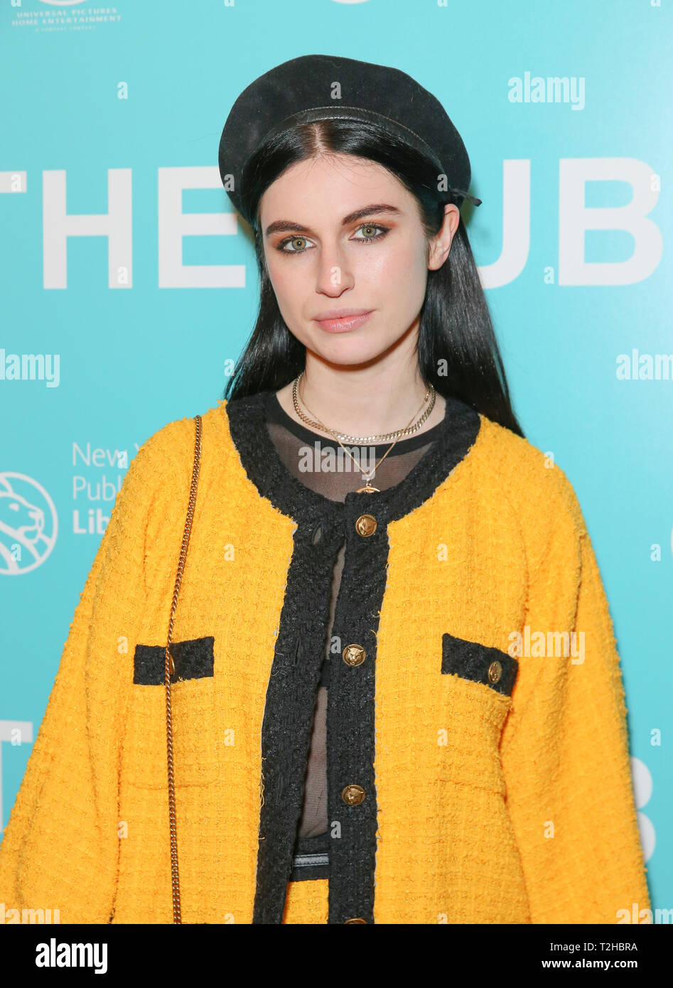 New York, United States. 01st Apr, 2019. Tali Lennox wearing dress by