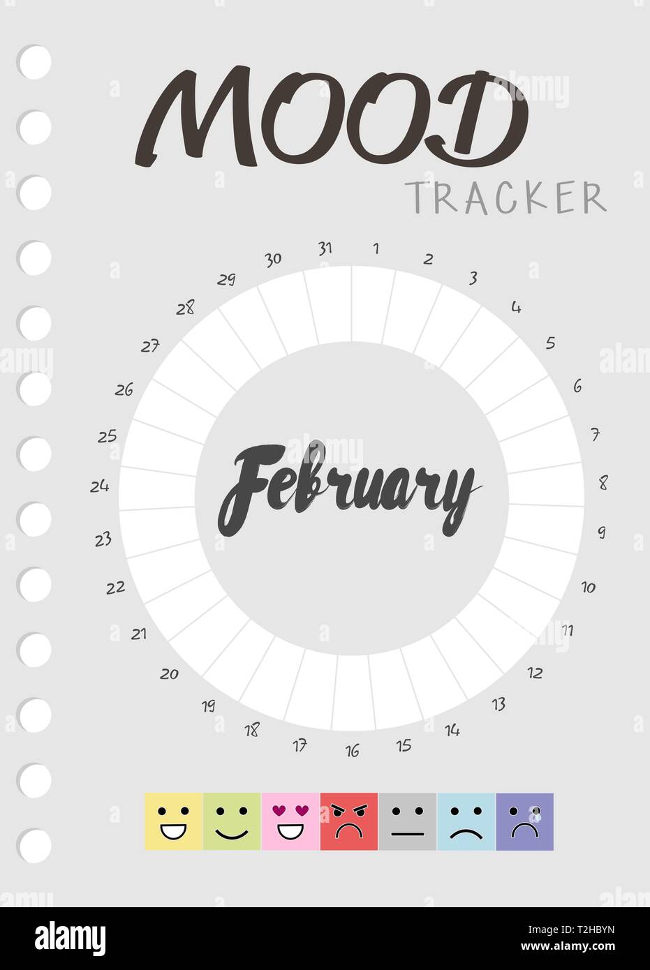 Mood diary for a month. mood tracker calendar. keeping track of