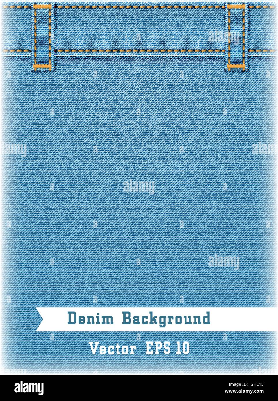 Realistic blue jeans background. Denim texture with jeans belt. Vector illustration. Stock Vector