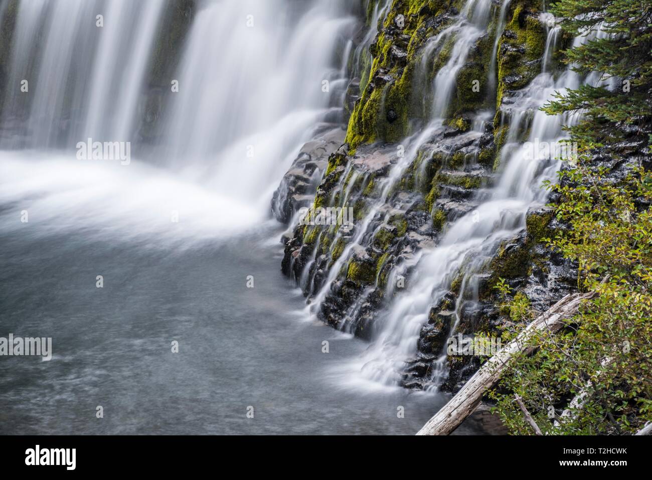 Waterfall, Double Falls, Wild River Tumalo Creek, Bend, Deschutes County, Oregon, USA Stock Photo