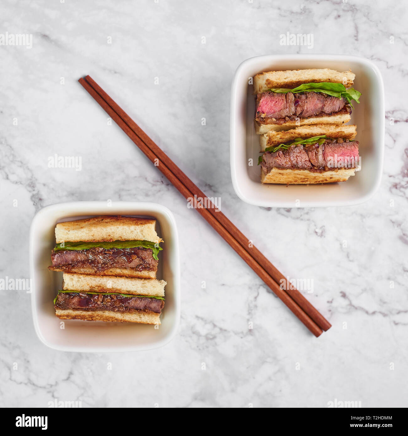 sandwich katsu sando with beef steak. wagyu katsu. japanese cuisine