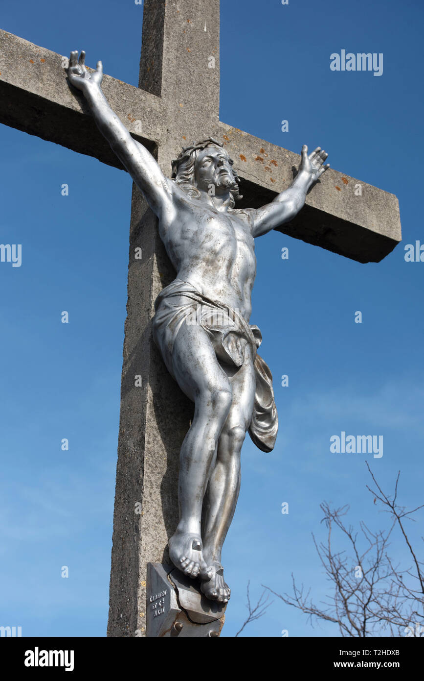 Christ on the Cross, depiction of crucifixion in Puy-Saint-Martin (south-eastern France) Stock Photo