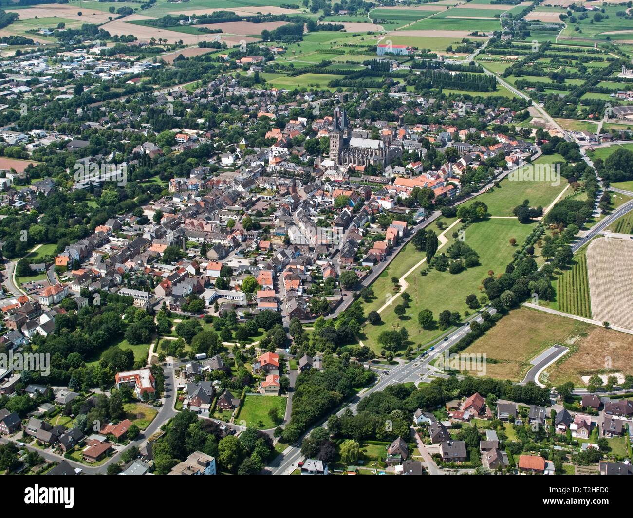 Aerial view, Xanten on the Lower Rhine, aerial photo, North Rhine-Westphalia, Germany Stock Photo