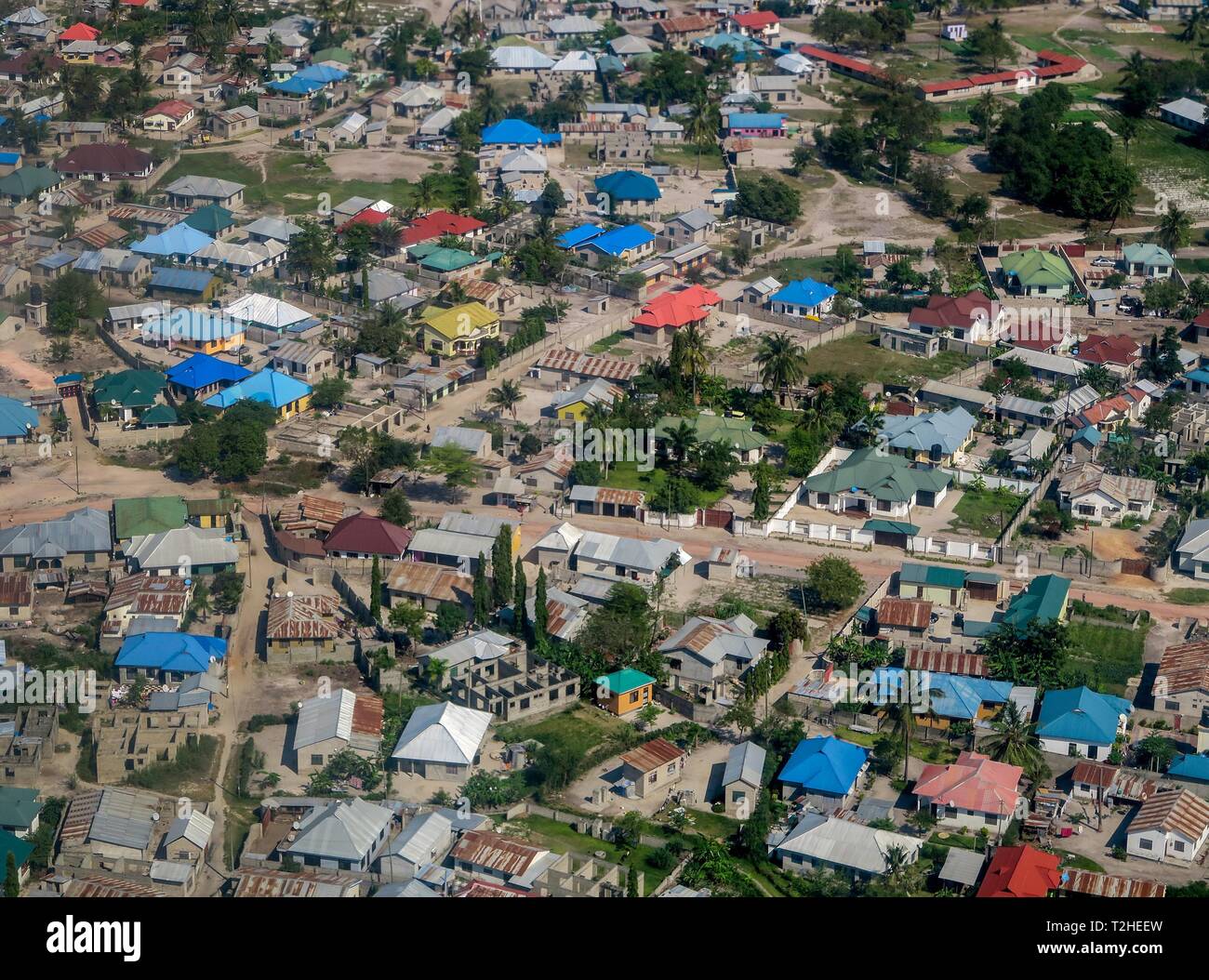 Aerial view of residential area, house roofs, Dar es Salaam, Tanzania