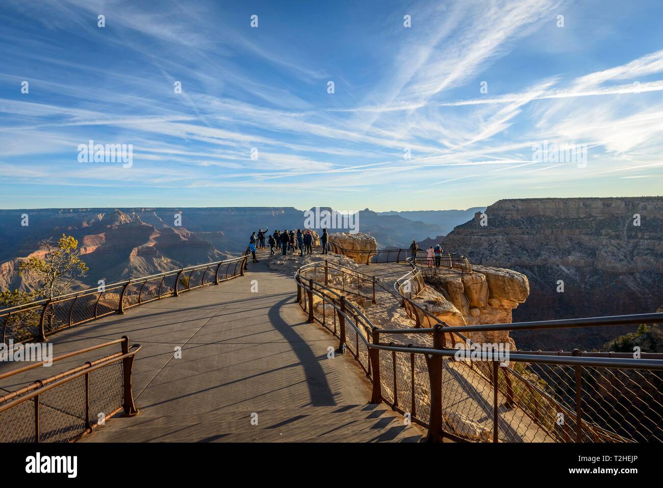 Viewpoint Mather Point with visitors, tourists, eroded rocky landscape