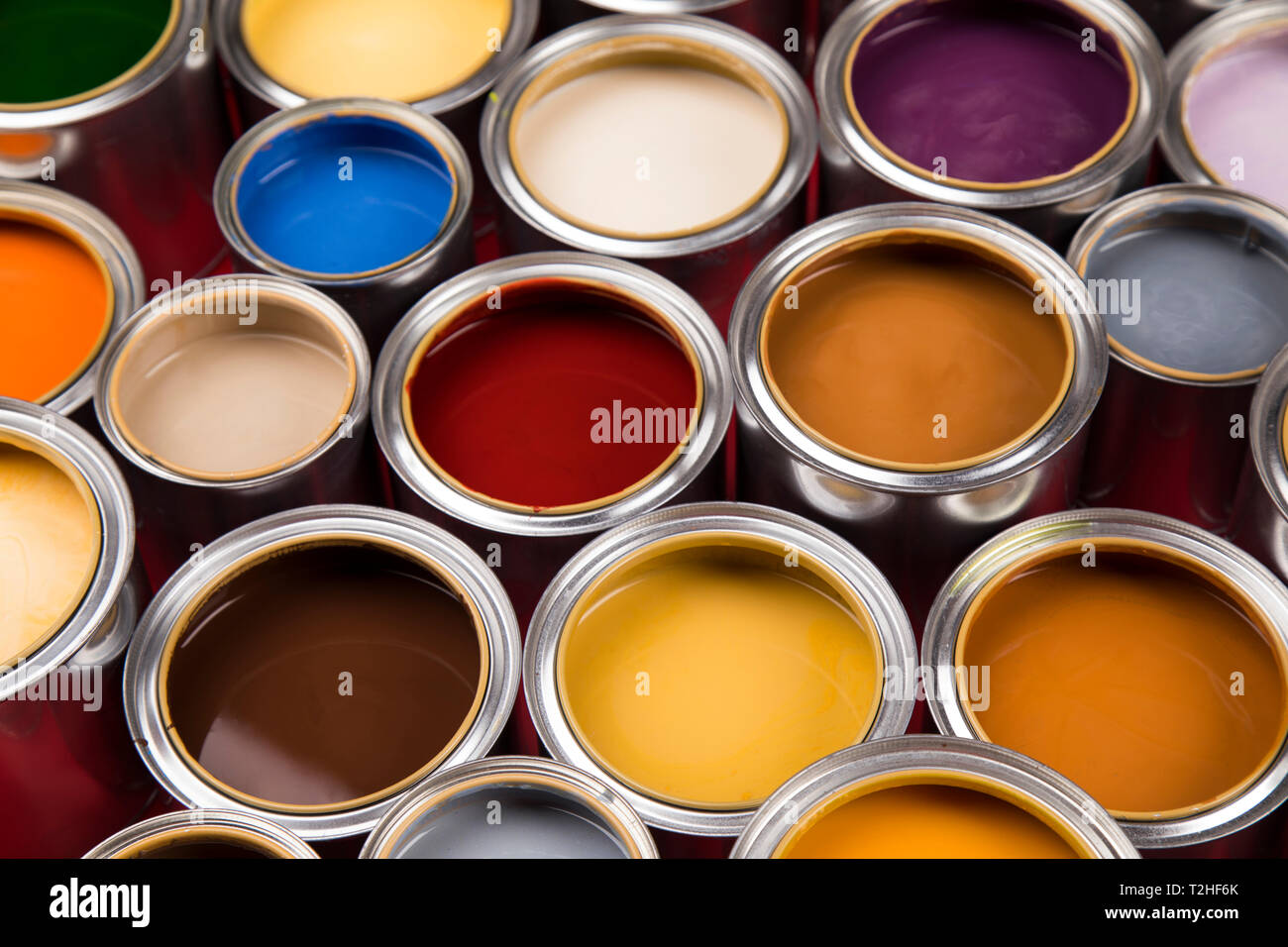 Open buckets with a paint Stock Photo Alamy