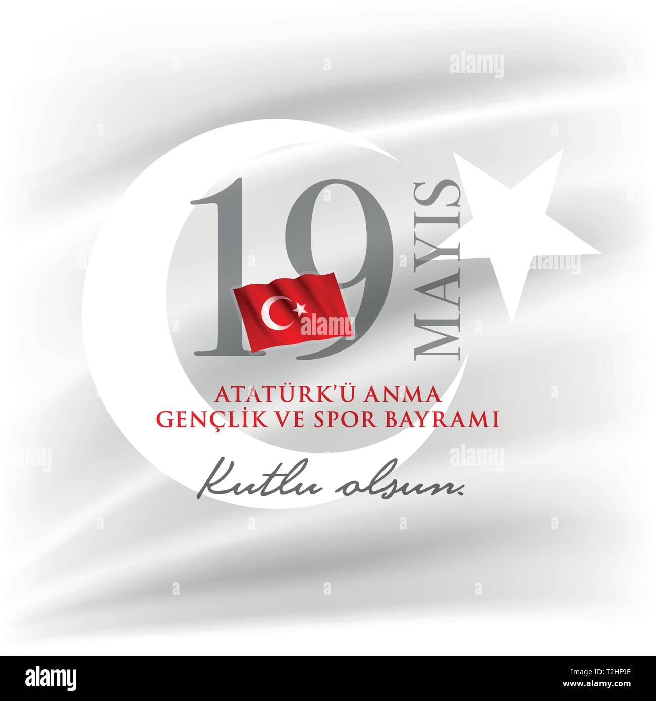 19 mayis Ataturk'u Anma, Genclik ve Spor Bayrami greeting card design. 19 May Commemoration of Ataturk, Youth and Sports Day. Vector illustration. Tur Stock Vector