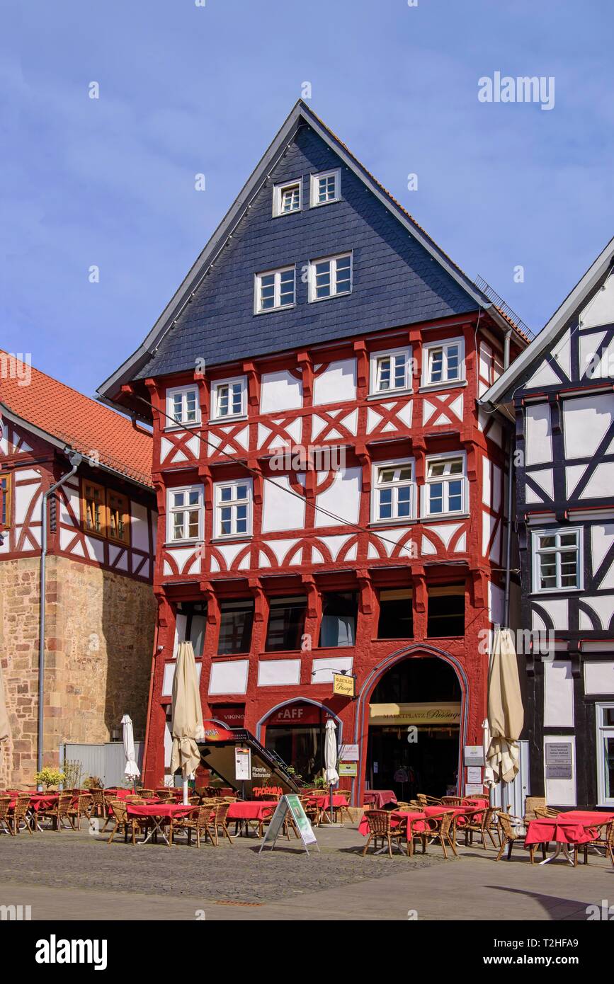Historical half-timbered house at the market place, old town, Fritzlar, Hesse, Germany Stock Photo