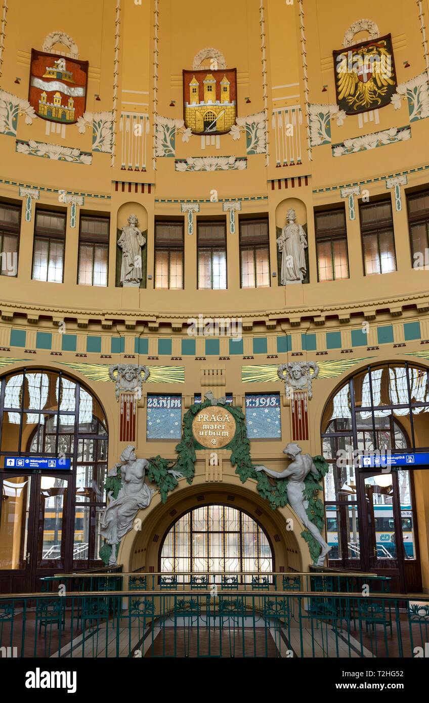 Historical Railway Station Hall, Art Nouveau, Central Station, Prague ...