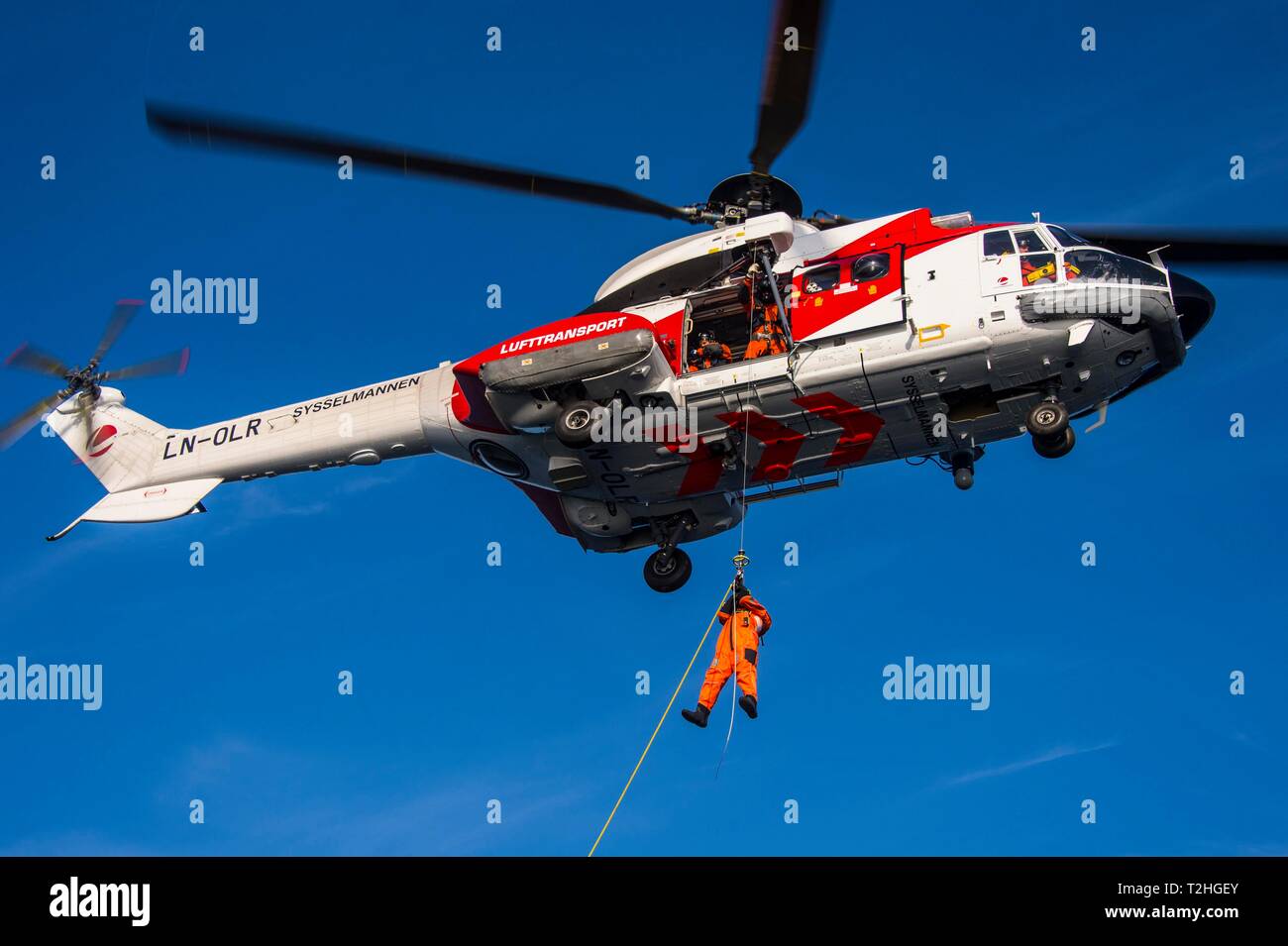 Helicopter for rescue operation, Norvegian rescue service Sysselmannen ...