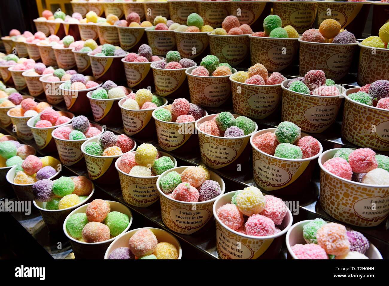 Colourful sweets at a market stall, Tianzifang, Shanghai, China Stock Photo
