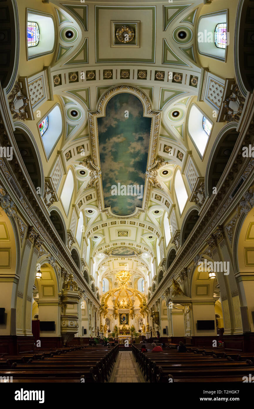 The interior, altar and ceiling of NotreDame de Québec Basilica