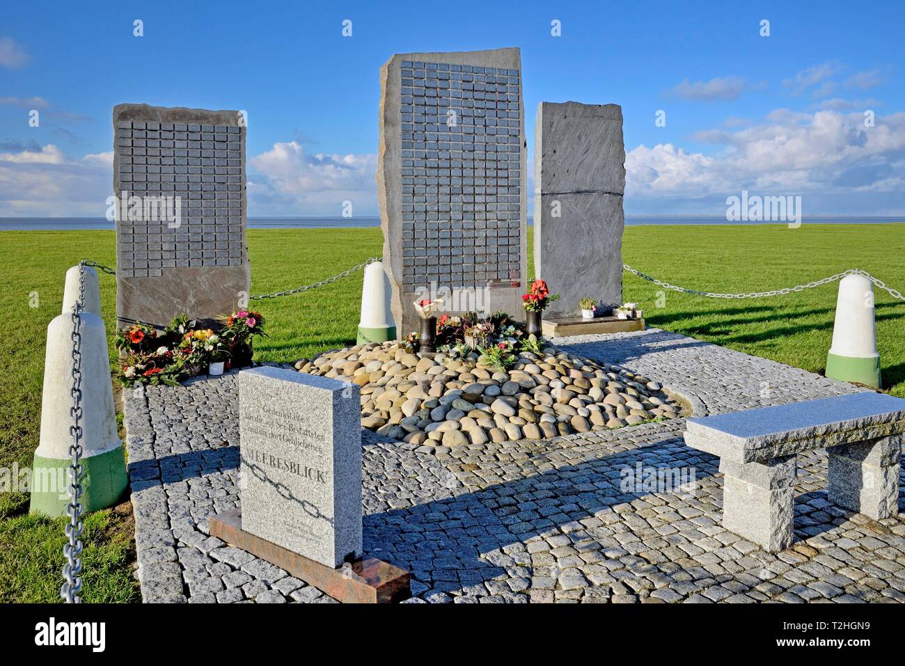 Burial at sea, memorial site Meeresblick, west harbour of Norddeich, North Sea, Lower Saxony, Germany Stock Photo