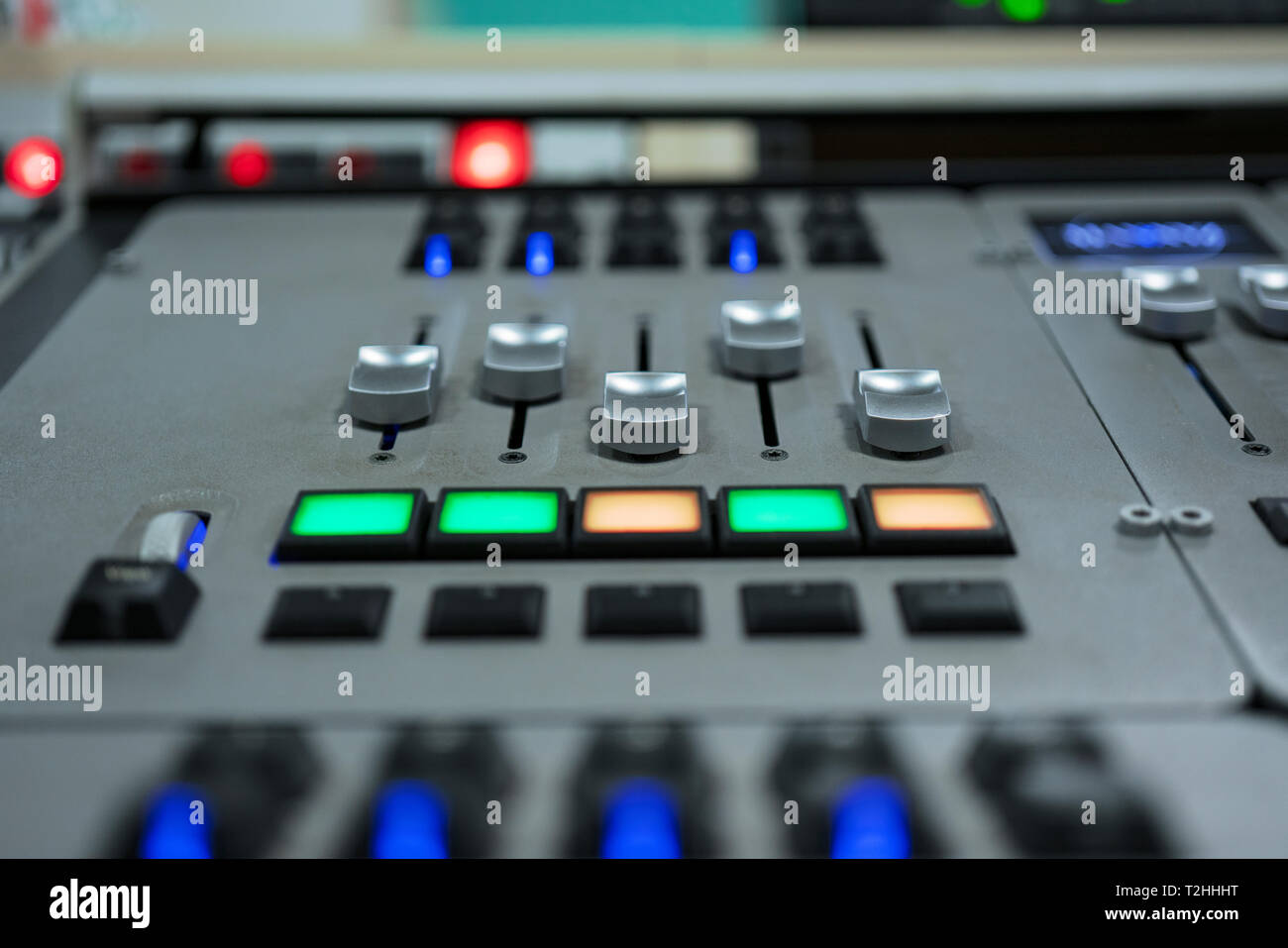 mixing console fader. music and light production, broadcasting concept