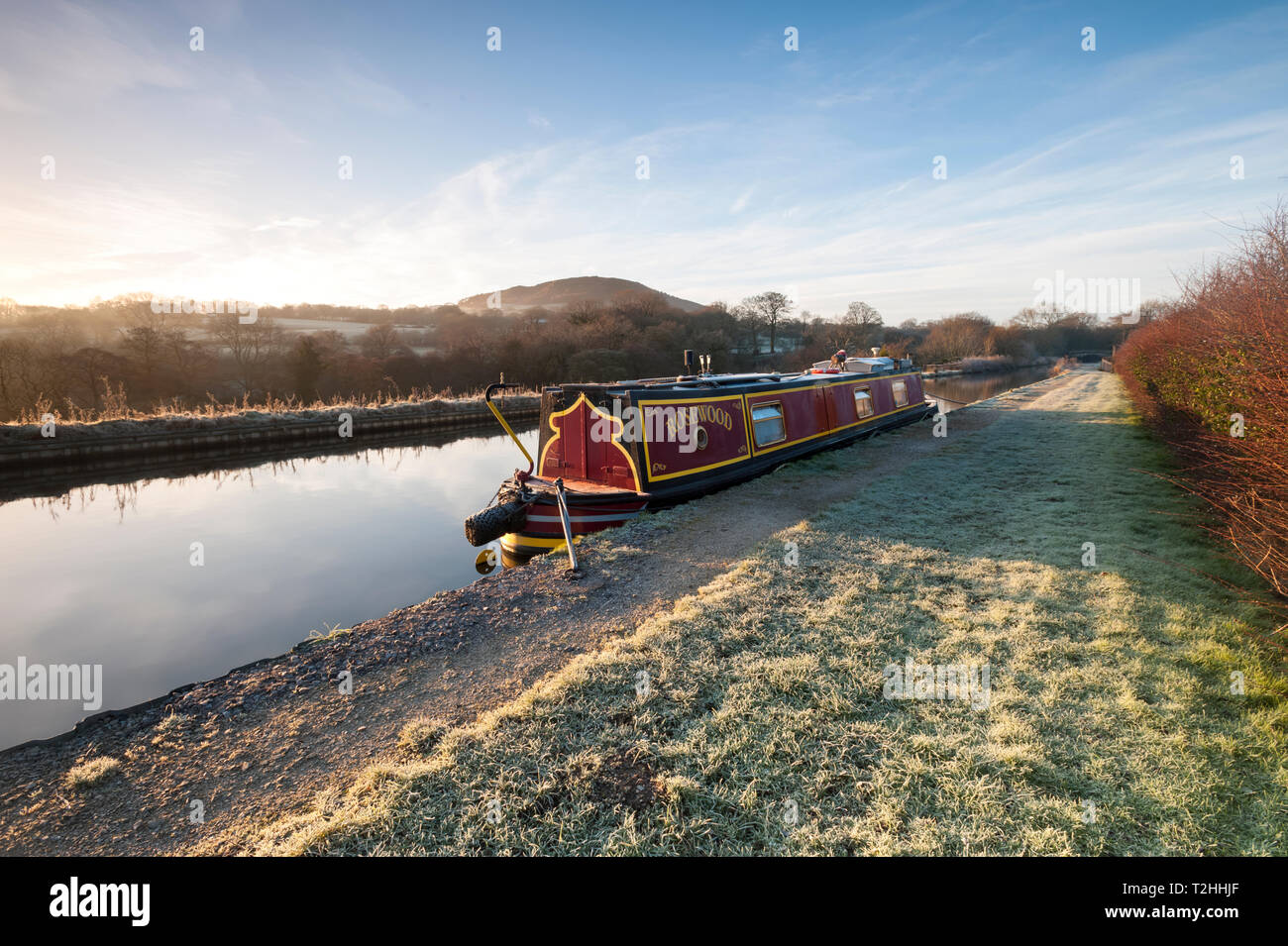 Barge in canal in Congleton, Cheshire, United Kingdom, Europe Stock Photo