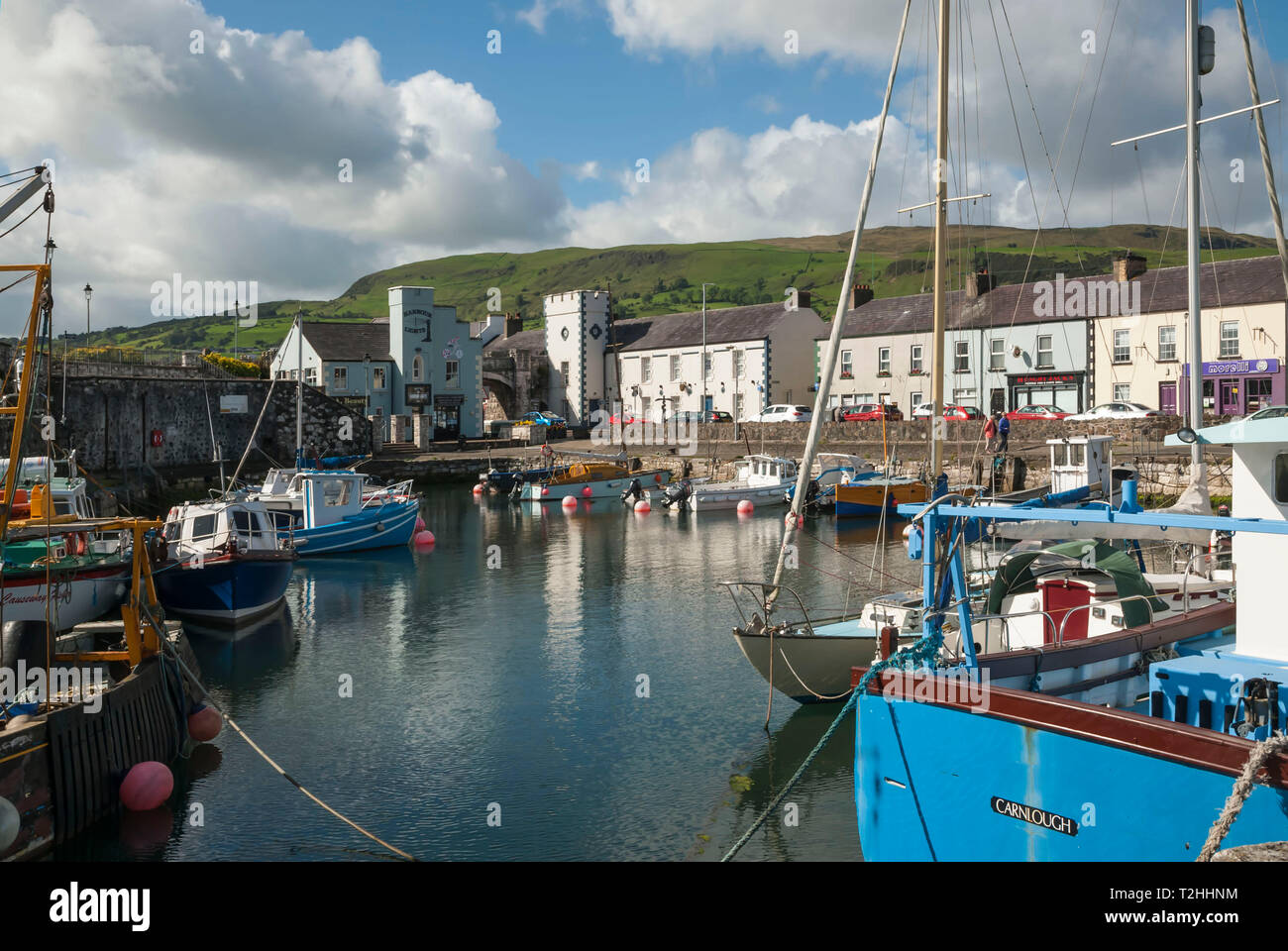 Boats in marina at Carnlough, County Antrim, Northern Ireland, United Kingdom, Europe Stock Photo