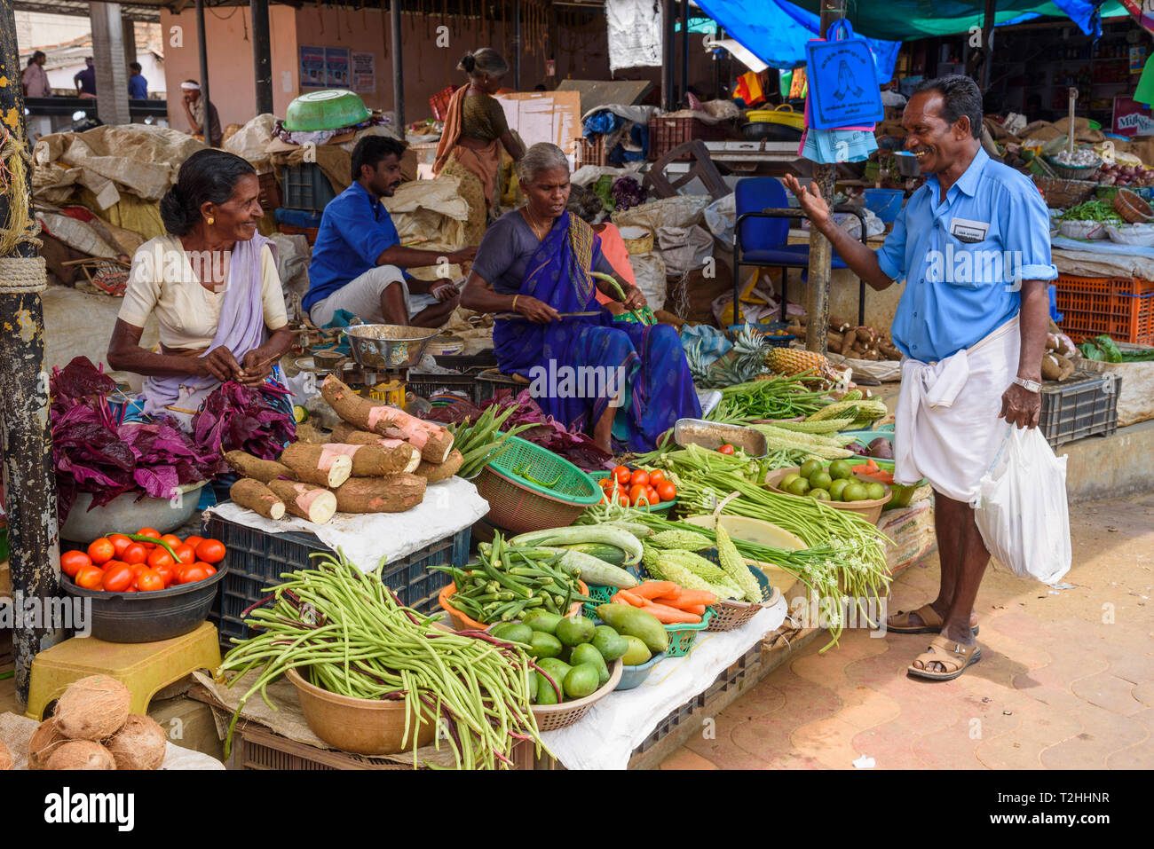 Fruit and vegetable stall at Conemara market, in Kerala, India, Asia Stock Photo