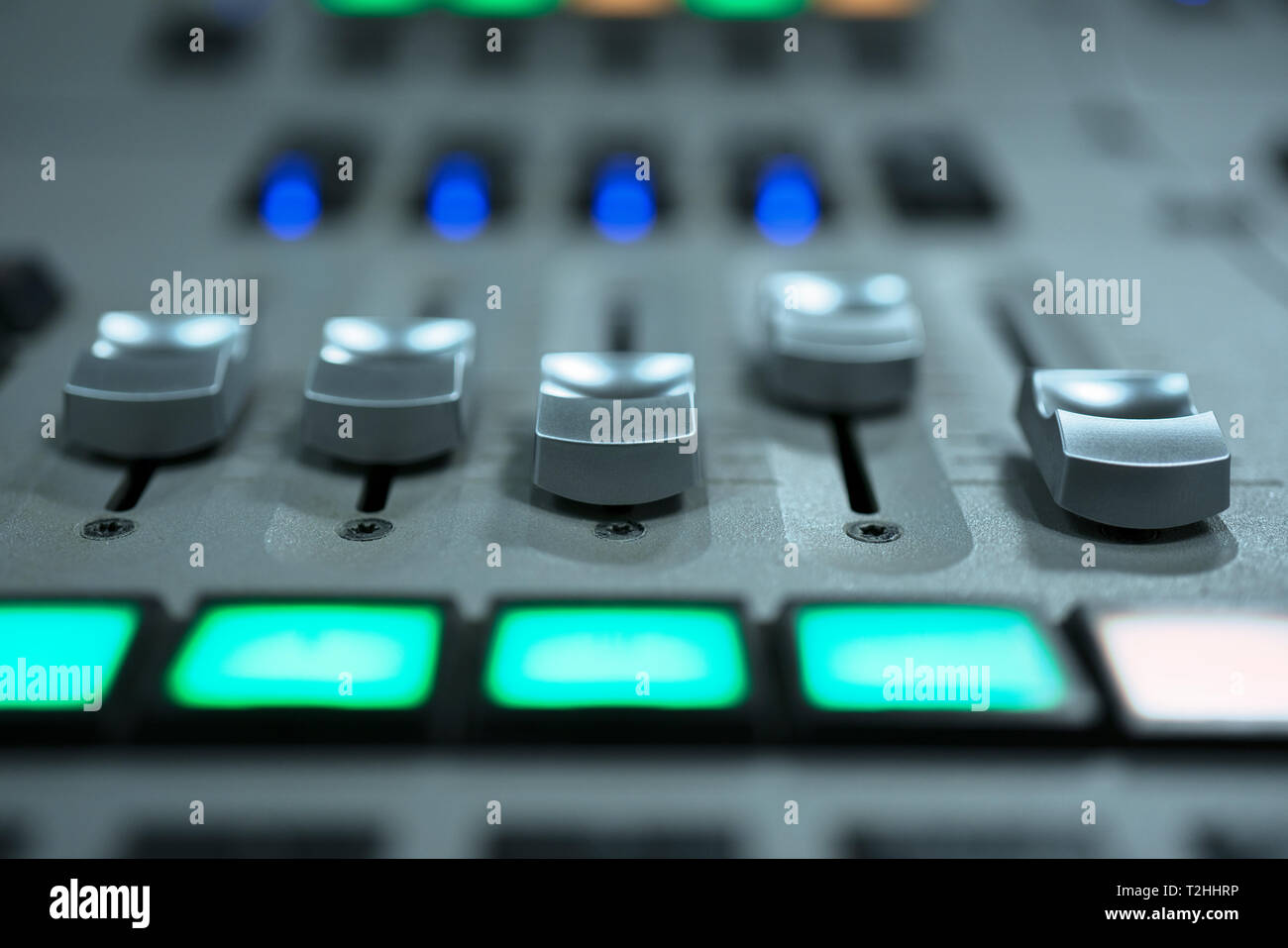 mixing console fader. music and light production, broadcasting concept