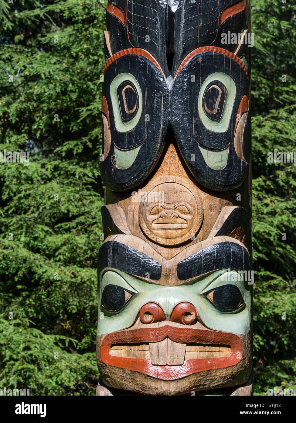 Detail of a totem pole on display at Sitka National Historical Park in ...