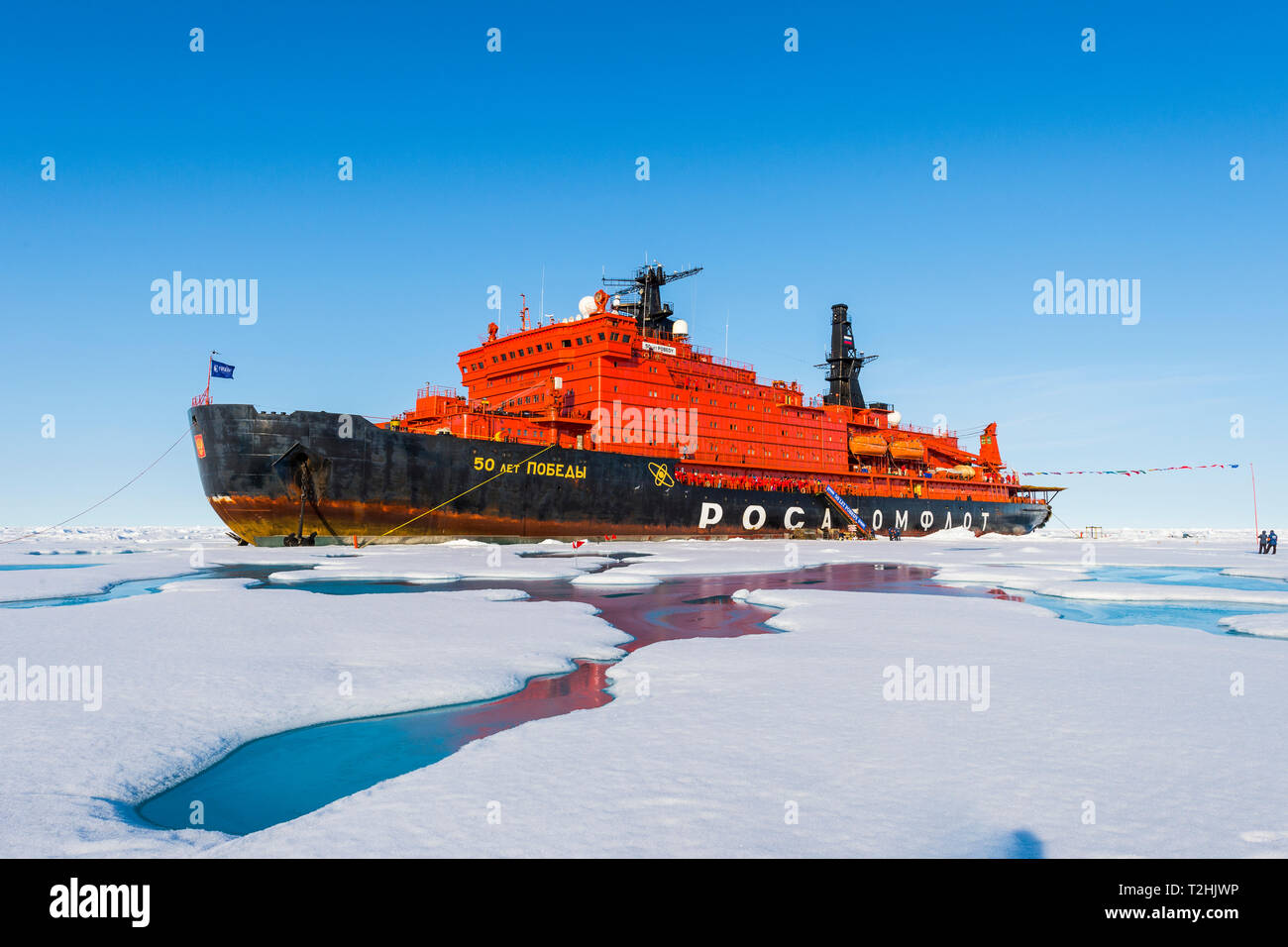 Icebreaker '50 years of victory' on the North Pole, Arctic Stock Photo