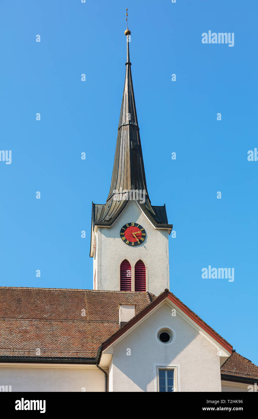 Partial view of  the St. Verena church in Gonten in the Swiss canton of Appenzell Innerrhoden. Stock Photo