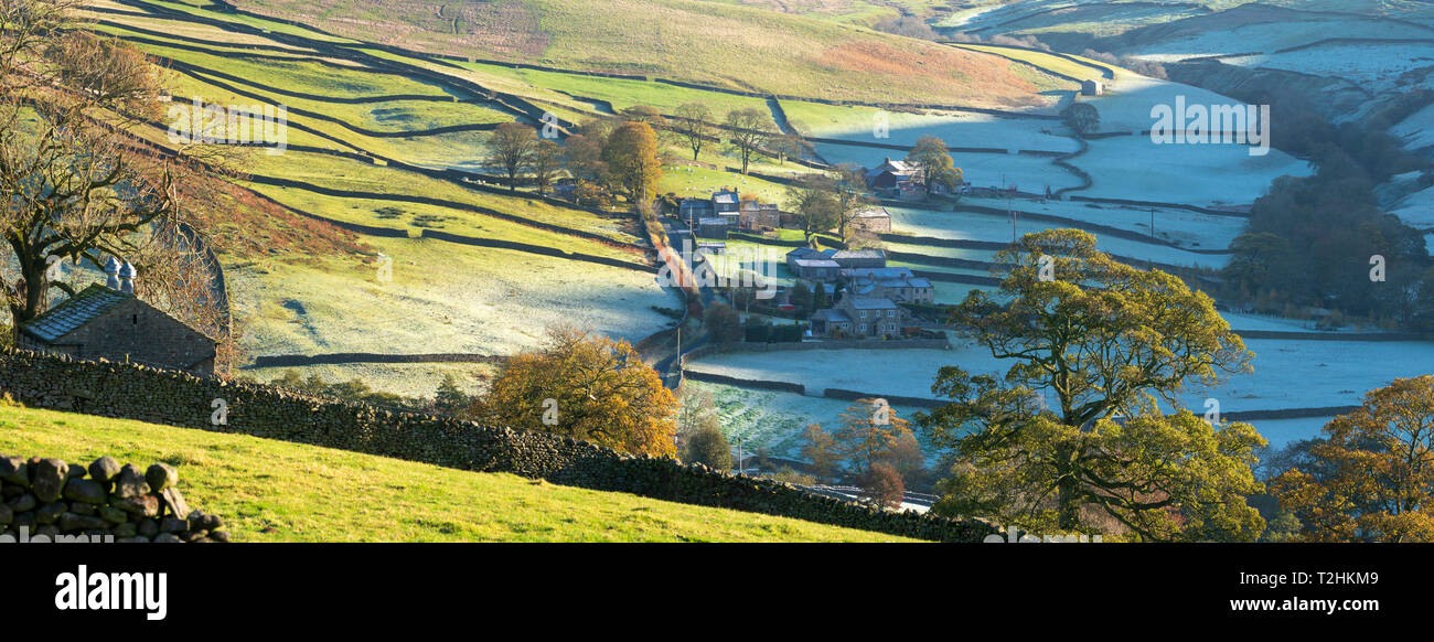 Early morning frost at remote Yorkshire Dales hamlet Skyreholme, near Simons Seat in Wharfedale, North Yorkshire, England, United Kingdom, Europe Stock Photo