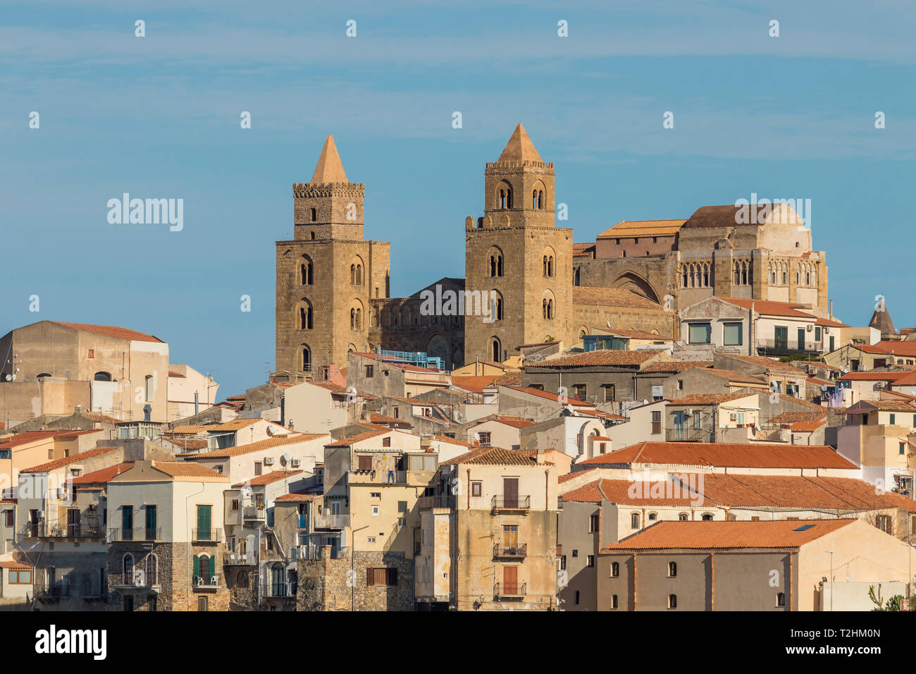 The cathedral of Cefalu above the old town, Cefalu, Sicily, Italy, Europe Stock Photo