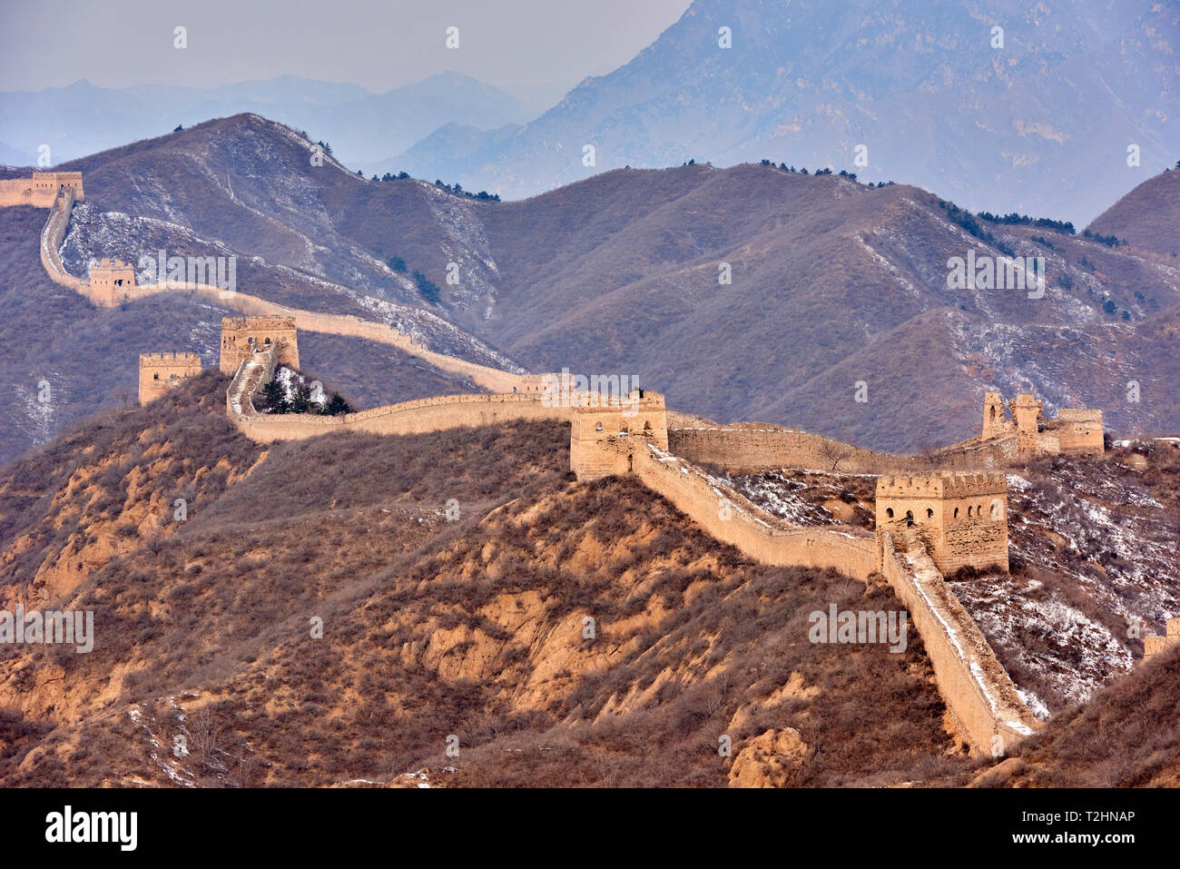 Elevated view of the Jinshanling and Simatai sections of the Great Wall of China, Unesco World Heritage Site, China, East Asia Stock Photo