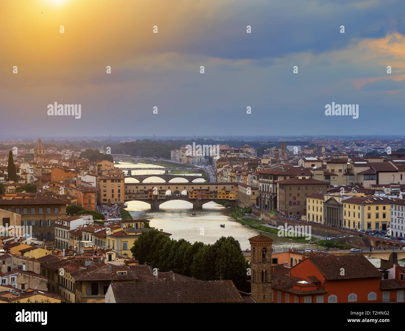 View from Piazzale Michelangelo of the City and the Arno River, Florence, Tuscany, Italy, Europe Stock Photo