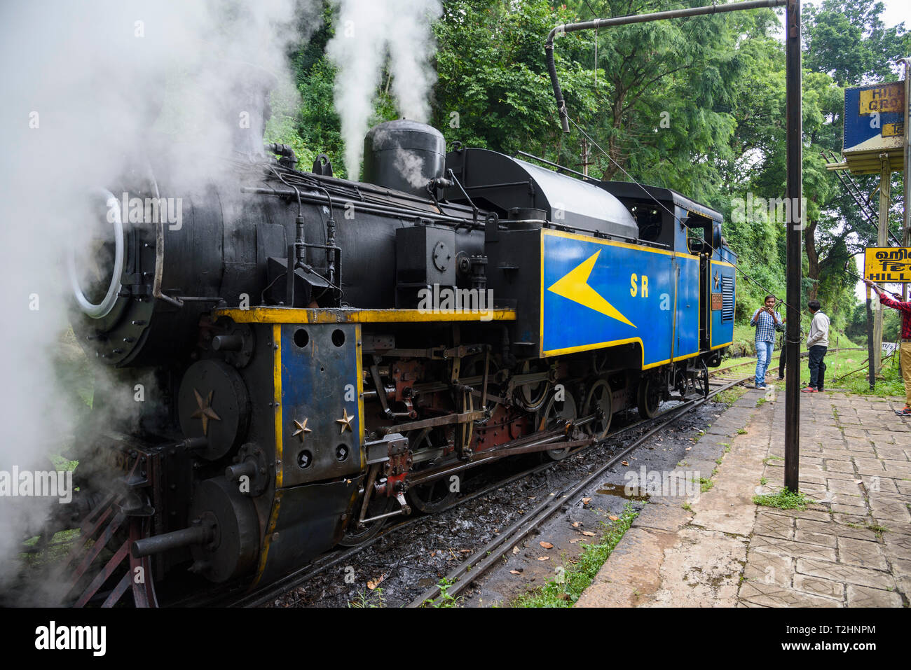 Steam locomotive on the Nilgiri Mountain Railway, between Ooty and Mettupalayam, Tamil Nadu, India, South Asia Stock Photo