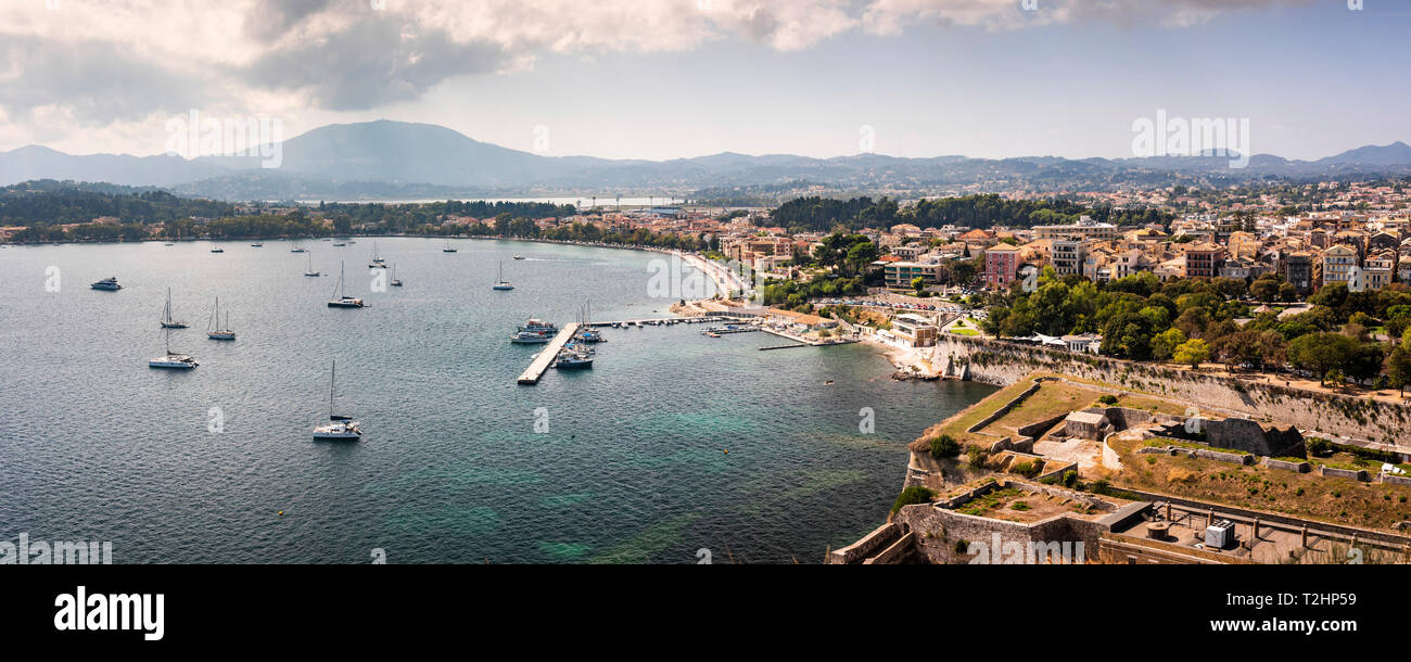 Panorama of Corfu's old town and harbor in Greece, Europe Stock Photo