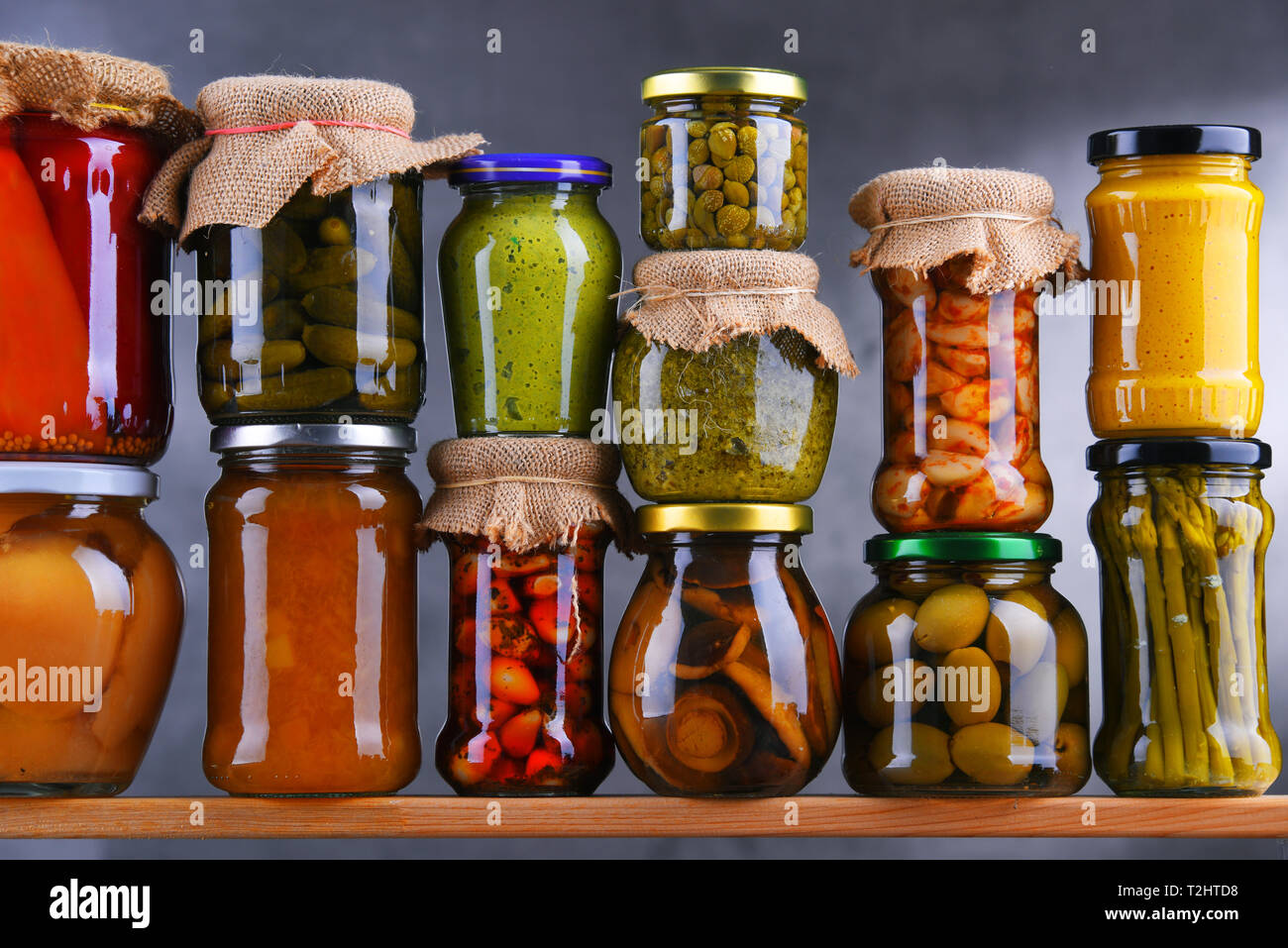 Jars with variety of pickled vegetables and fruits. Preserved food Stock Photo Alamy