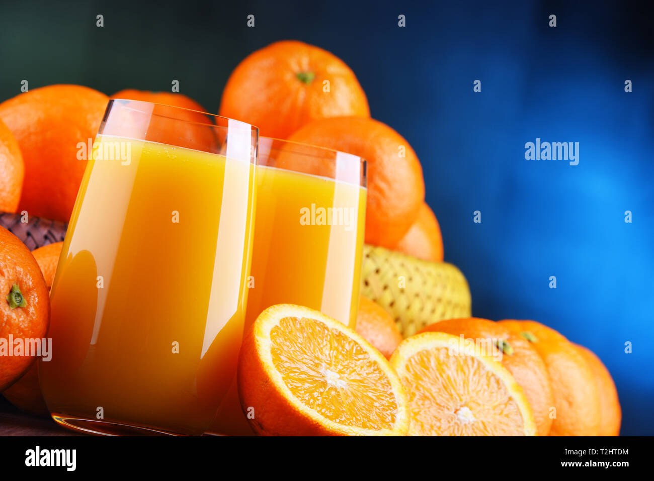 Glasses with freshly squeezed orange juice Stock Photo Alamy