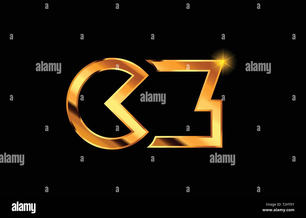 gold golden metal alphabet letter logo combination cz c z design ...