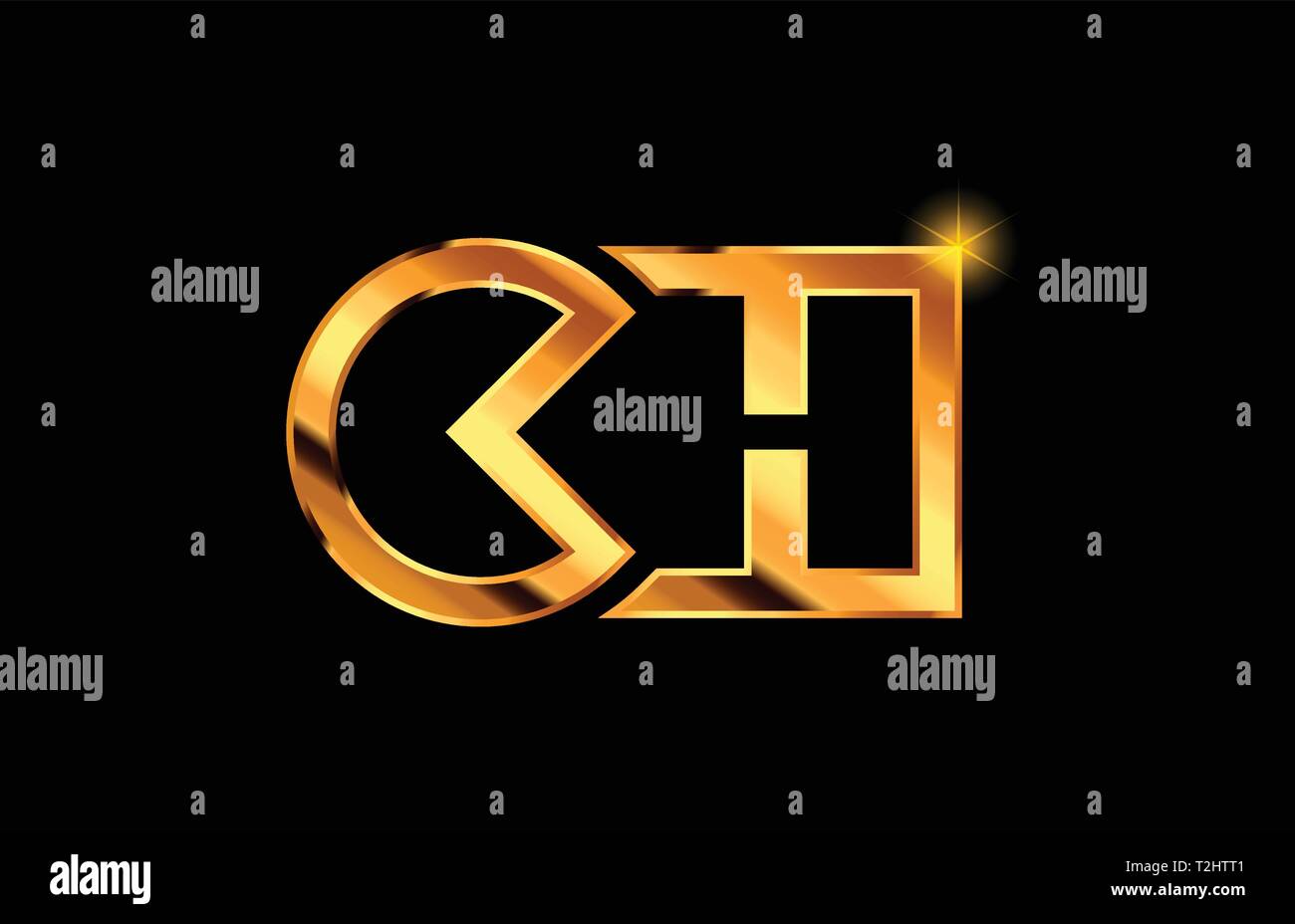 gold golden metal alphabet letter logo combination ch c h design ...