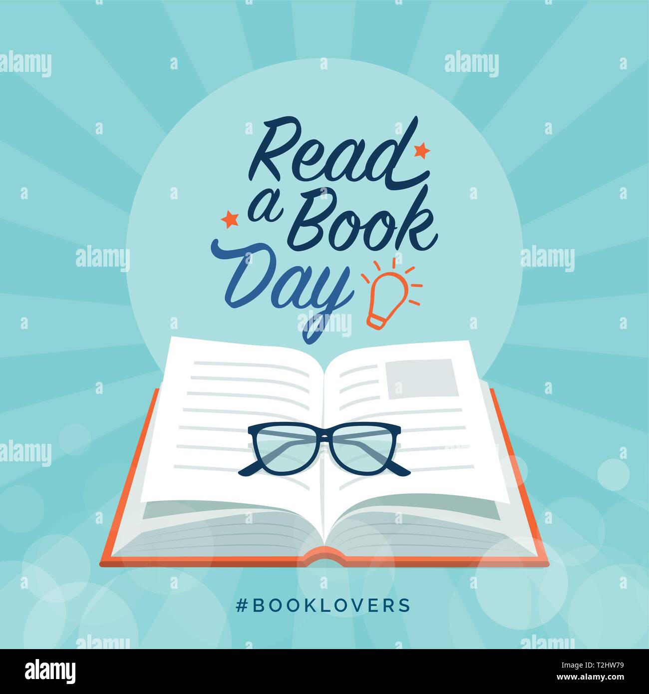 Read a book day social media post and card design with open book and glasses Stock Vector