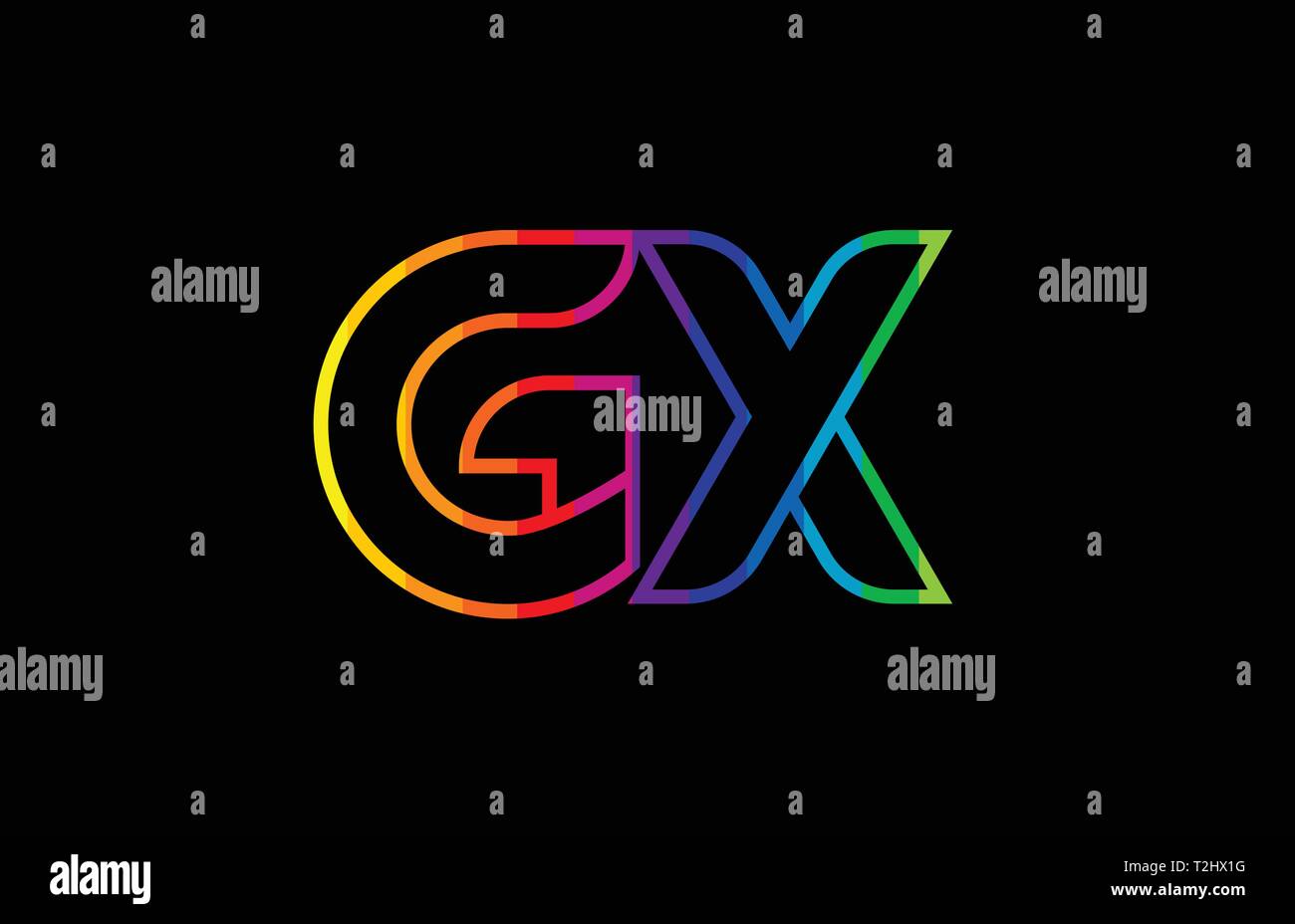 rainbow color colored colorful alphabet letter gx g x logo combination ...