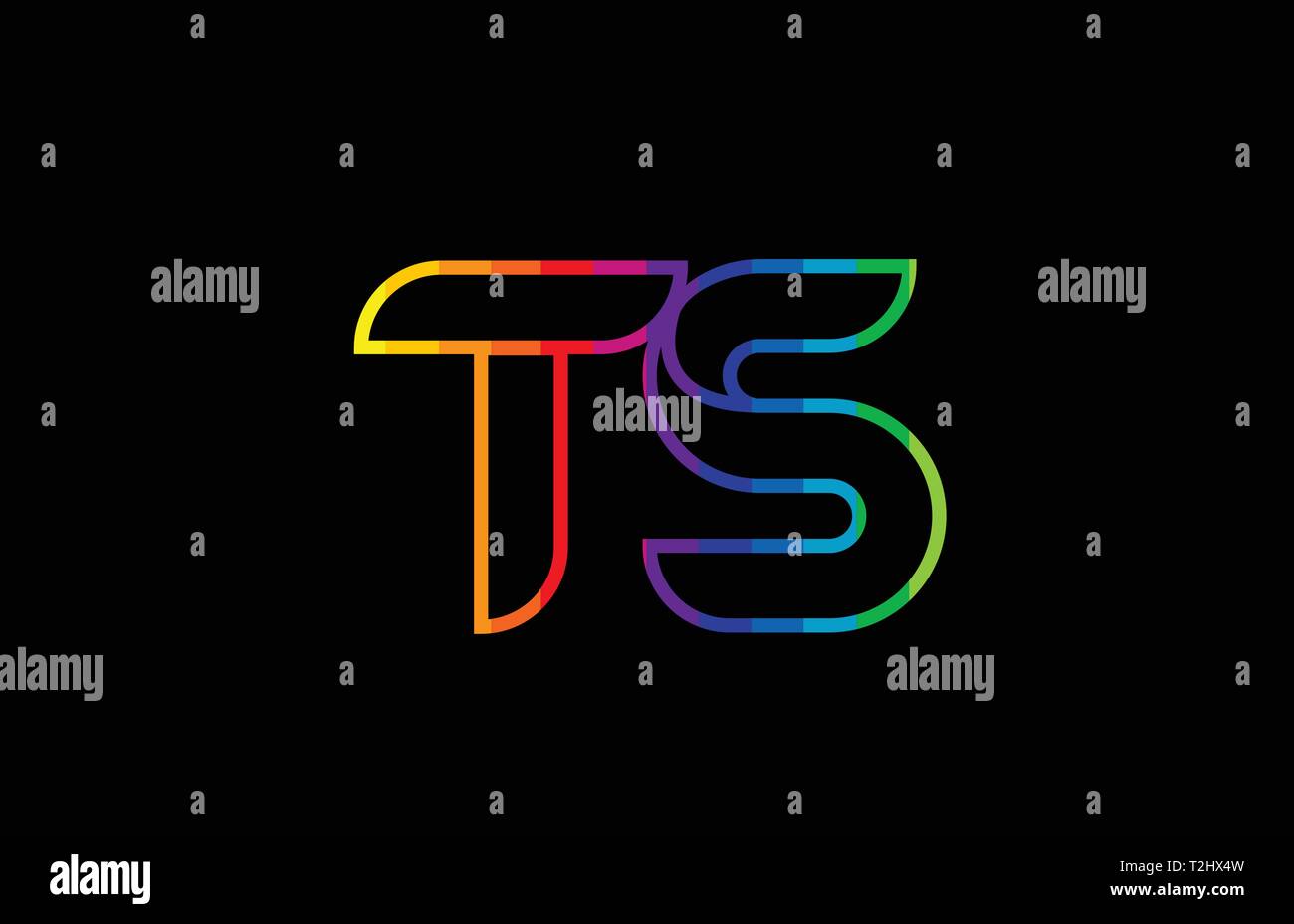 rainbow color colored colorful alphabet letter ts t s logo combination design suitable for a company or business Stock Vector