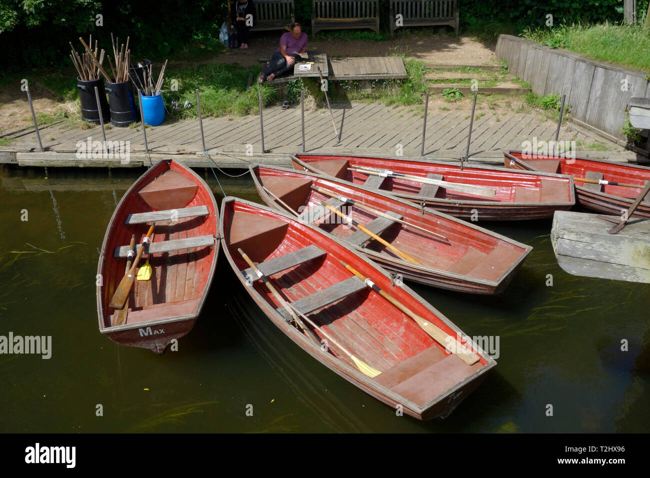 Rowing boats for hire by Flatford Bridge Cottage Stock Photo Alamy