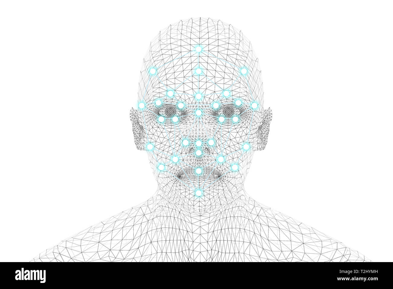 Machine learning systems technology , accurate facial recognition biometric technology and artificial intelligence concept. 3d Rendering of man face a Stock Photo