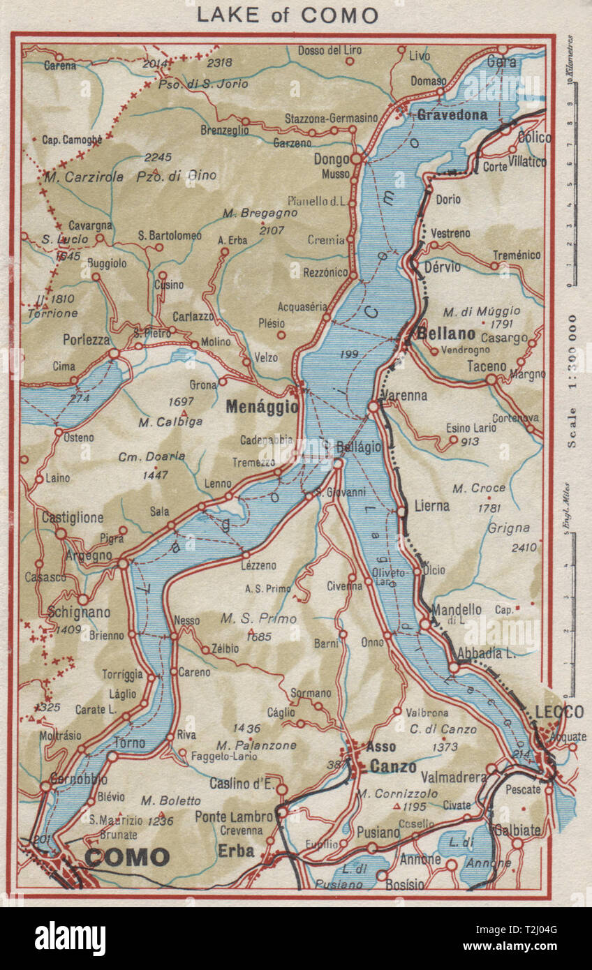 Lake Of Como Lecco Menaggio Bellano Vintage Map Plan Lago De Como Italy 1948 Stock Photo Alamy